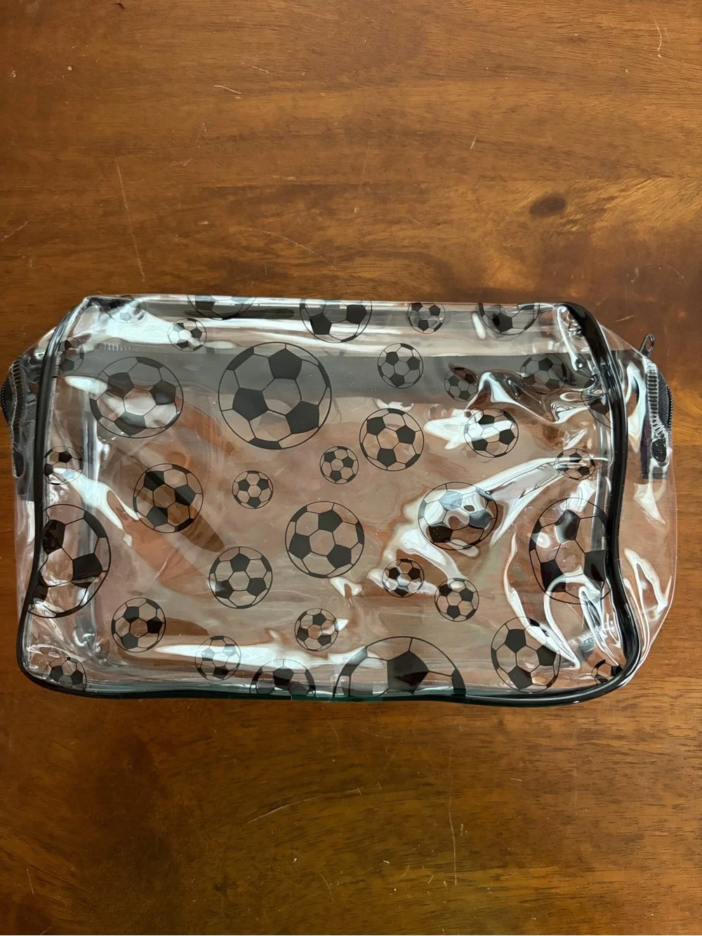 Clear Soccer Print Cosmetic or Pencil Bag